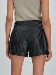 Paige Front Pleat Faux Fur Leather Shorts - Image 4 of 5