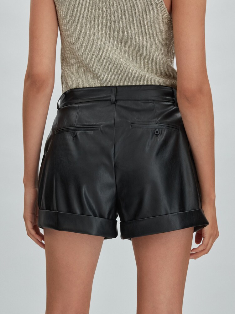 Paige Front Pleat Faux Fur Leather Shorts - Image 4 of 5