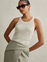 Reiss Khaki Nadia Cotton Blend Wrap Front Midi Skirt - Image 4 of 6