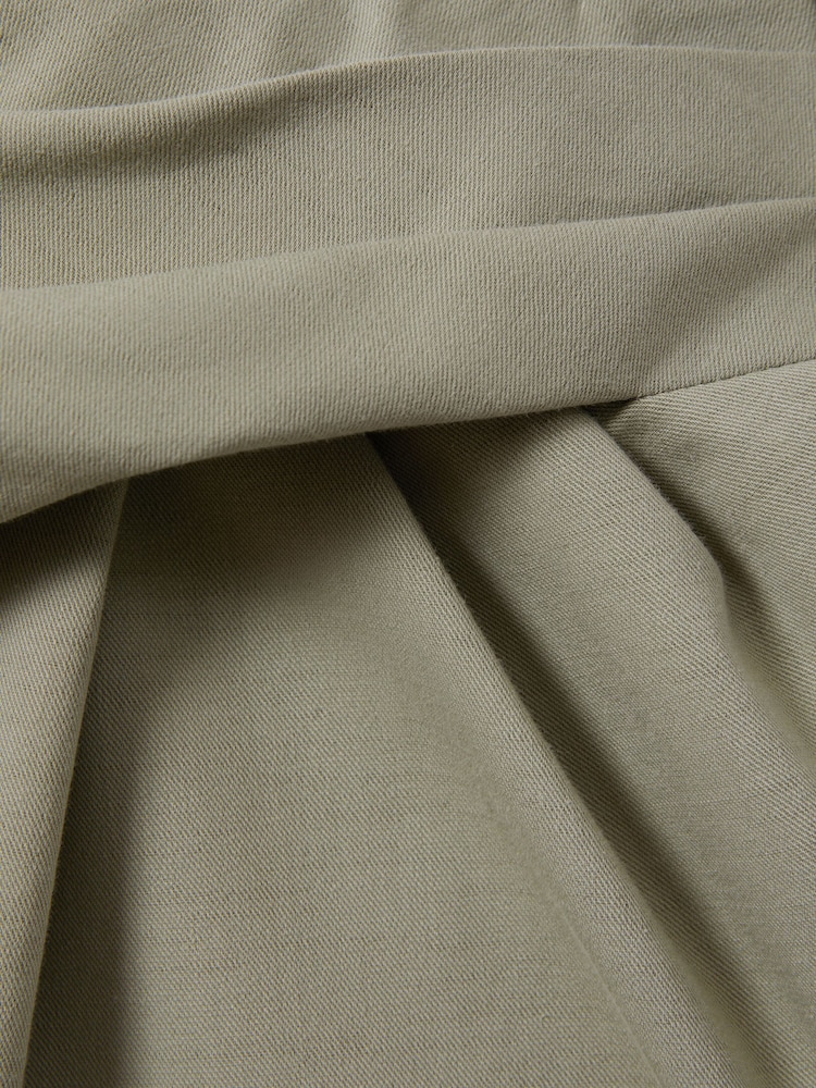 Reiss Khaki Nadia Cotton Blend Wrap Front Midi Skirt - Image 6 of 6