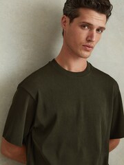 Reiss Green Skyee Oversized Ribbed Crew Neck T-Shirt - Image 1 of 5