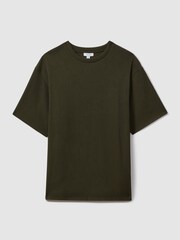 Reiss Green Skyee Oversized Ribbed Crew Neck T-Shirt - Image 2 of 5