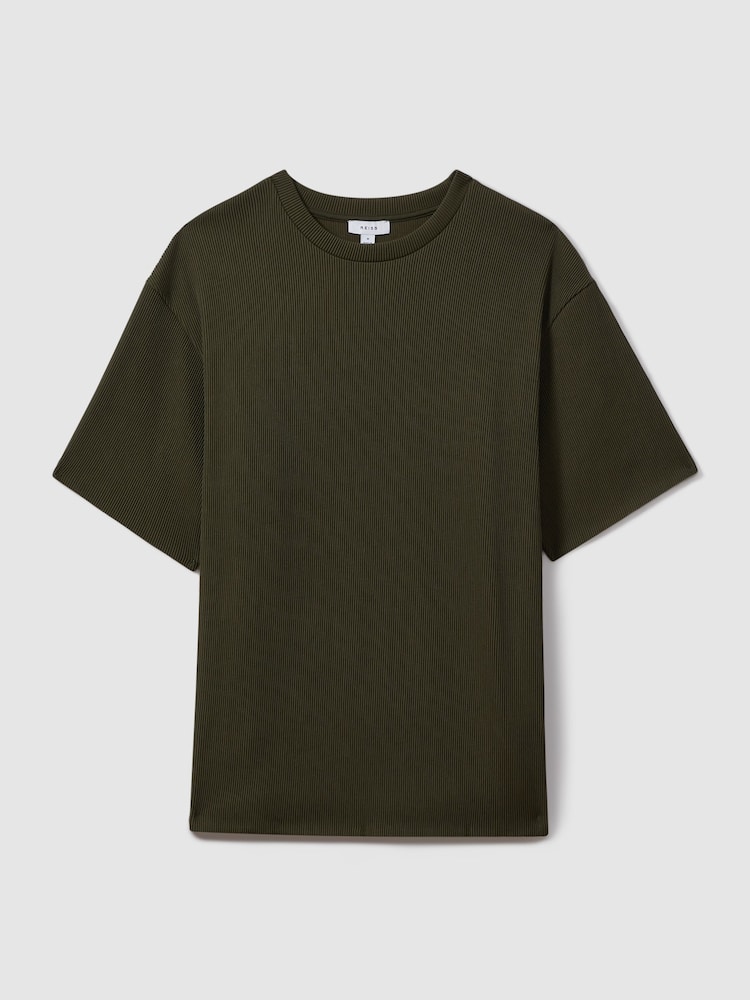 Reiss Green Skyee Oversized Ribbed Crew Neck T-Shirt - Image 2 of 5