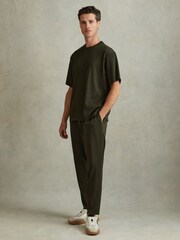 Reiss Green Skyee Oversized Ribbed Crew Neck T-Shirt - Image 3 of 5