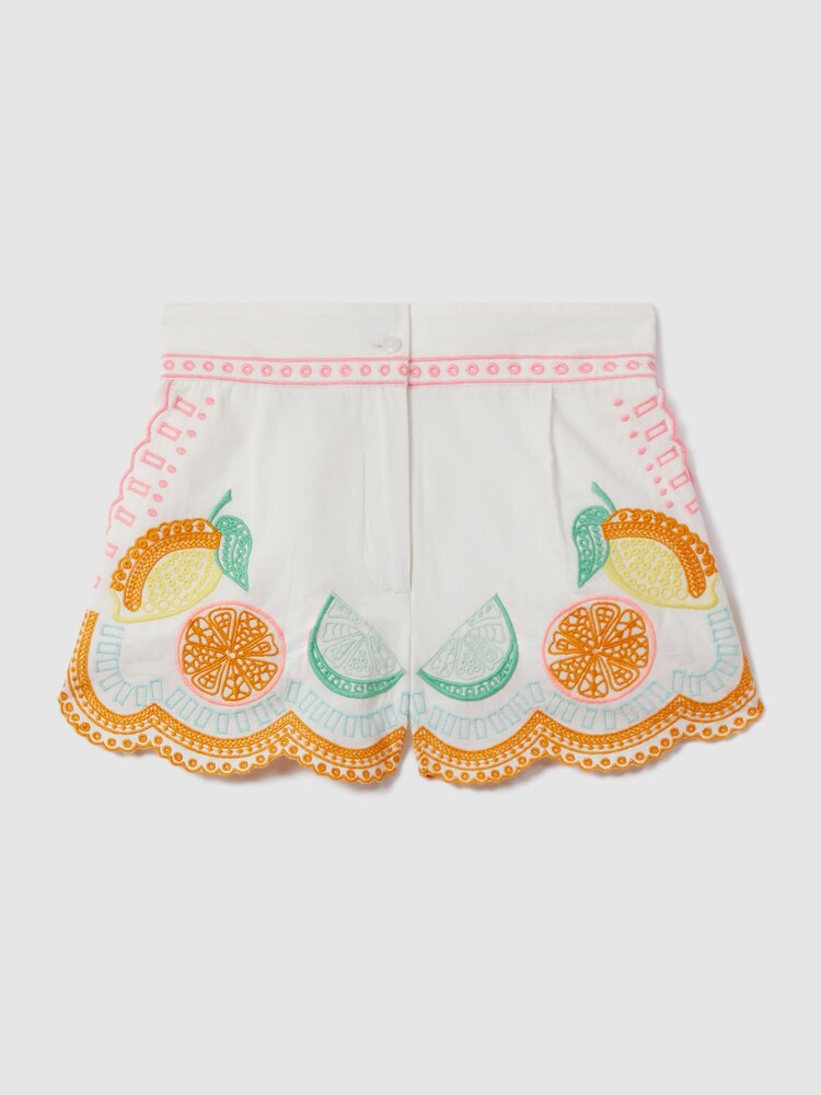 Reiss Ivory Print Cesca 4-9 yrs Cotton Broderie Shorts - Image 2 of 4 Reiss Ivory Print Cesca 4-9 yrs Cotton Broderie Shorts - Image 2 of 4