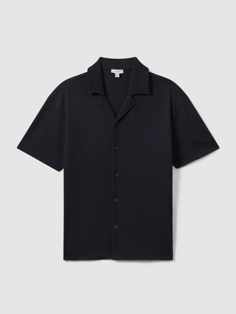 Reiss Navy Chase Ribbed Cuban Collar Shirt - Image 2 of 5