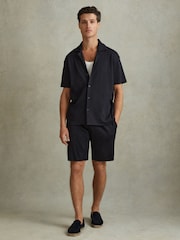 Reiss Navy Chase Ribbed Cuban Collar Shirt - Image 3 of 5