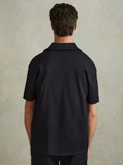 Reiss Navy Chase Ribbed Cuban Collar Shirt - Image 4 of 5