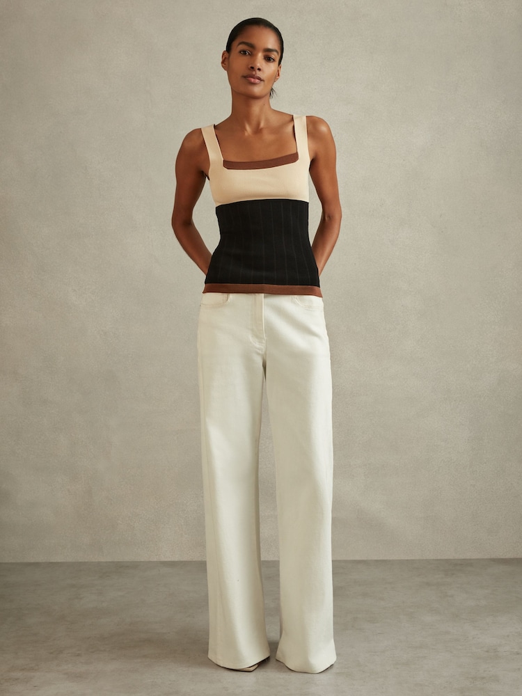 Reiss Nude/Black Maki Colourblock Square Neck Vest - Image 1 of 5