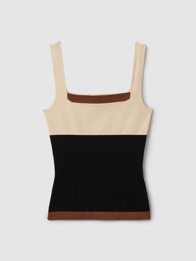 Reiss Nude/Black Maki Colourblock Square Neck Vest - Image 2 of 5