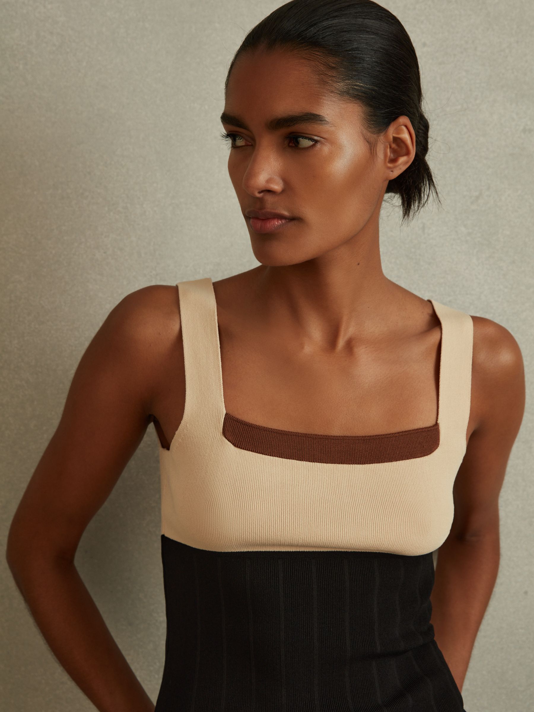 Buy Reiss Nude/Black Maki Colourblock Square Neck Vest from Next