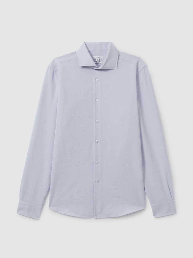 Reiss Soft Blue Spring Textured Cutaway Collar Shirt - Image 1 of 6