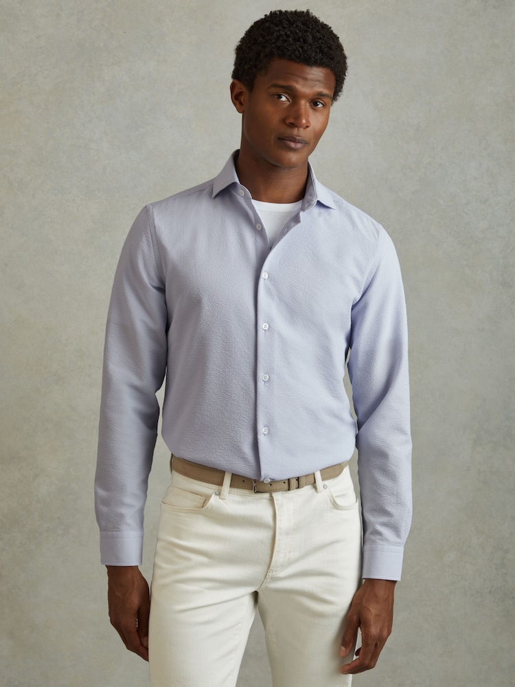 Reiss Soft Blue Spring Textured Cutaway Collar Shirt - Image 2 of 6