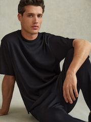 Reiss Navy Skyee Oversized Ribbed Crew Neck T-Shirt - Image 1 of 5