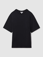 Reiss Navy Skyee Oversized Ribbed Crew Neck T-Shirt - Image 2 of 5