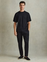 Reiss Navy Skyee Oversized Ribbed Crew Neck T-Shirt - Image 3 of 5