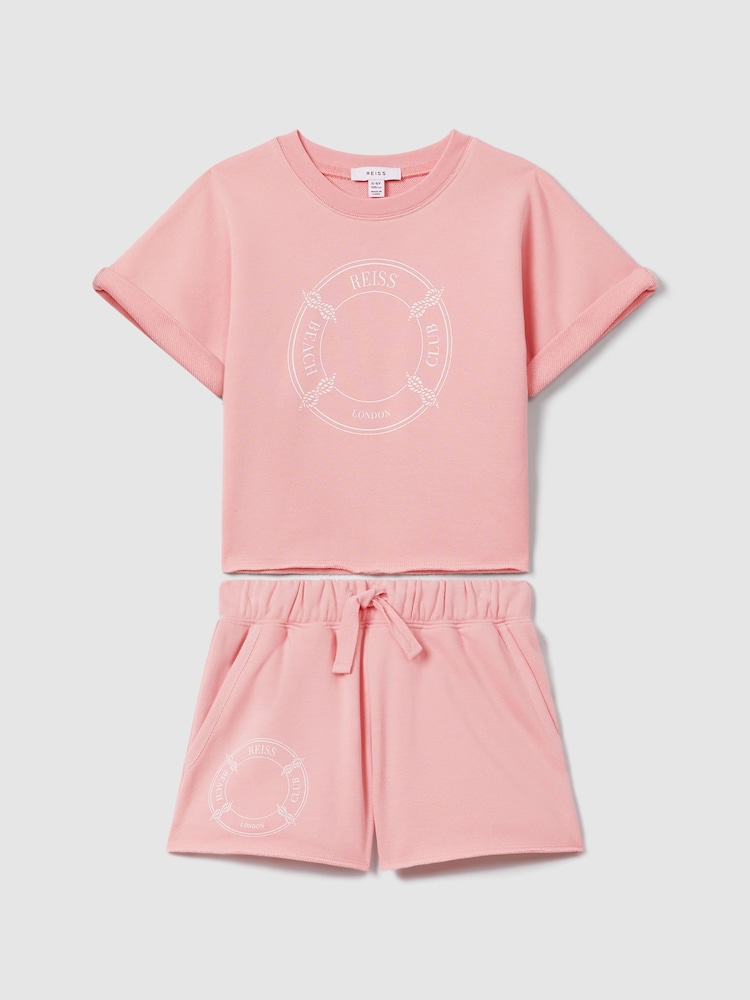 Reiss Pink Leah 4-9 yrs Crew Neck T-Shirt and Shorts Set - Image 2 of 5