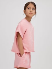 Reiss Pink Leah 4-9 yrs Crew Neck T-Shirt and Shorts Set - Image 3 of 5