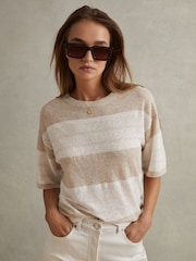 Reiss Neutral/Ivory Isla Knitted Crew Neck T-Shirt - Image 1 of 6