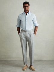 Reiss Soft Blue Malone Garment Dyed Cotton Pique Oxford Shirt - Image 1 of 6