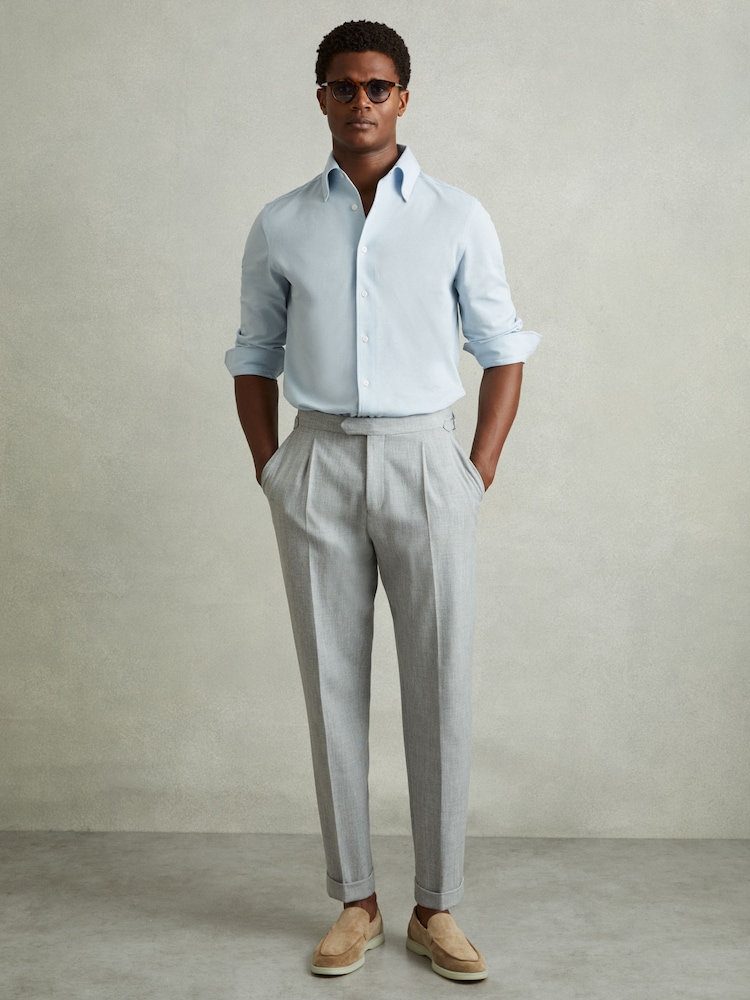 Reiss Soft Blue Malone Garment Dyed Cotton Pique Oxford Shirt - Image 1 of 6
