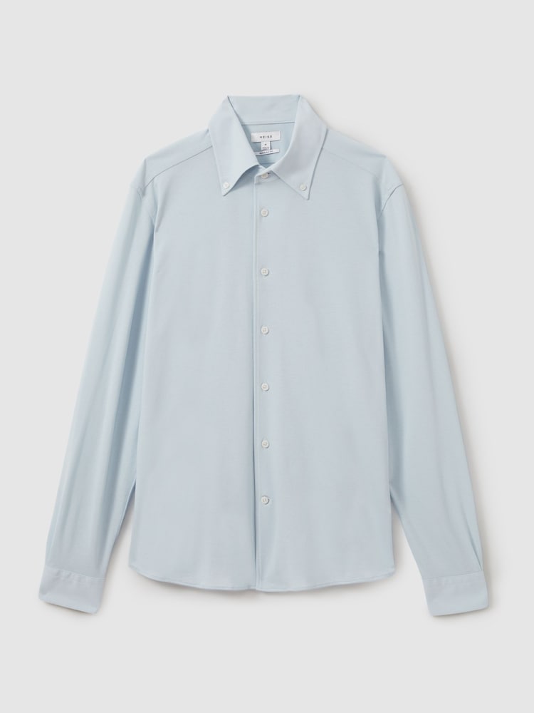 Reiss Soft Blue Malone Garment Dyed Cotton Pique Oxford Shirt - Image 2 of 6