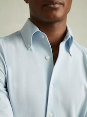 Reiss Soft Blue Malone Garment Dyed Cotton Pique Oxford Shirt - Image 3 of 6