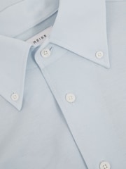 Reiss Soft Blue Malone Garment Dyed Cotton Pique Oxford Shirt - Image 6 of 6