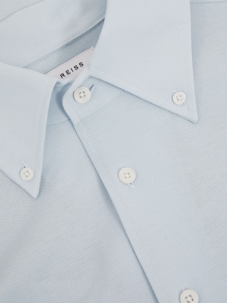 Reiss Soft Blue Malone Garment Dyed Cotton Pique Oxford Shirt - Image 6 of 6