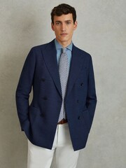 Reiss Airforce Blue Gesu Silk Dogtooth Tie - Image 2 of 5