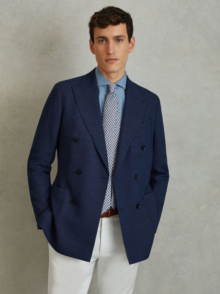 Reiss Airforce Blue Gesu Silk Dogtooth Tie - Image 2 of 5 Reiss Airforce Blue Gesu Silk Dogtooth Tie - Image 2 of 5