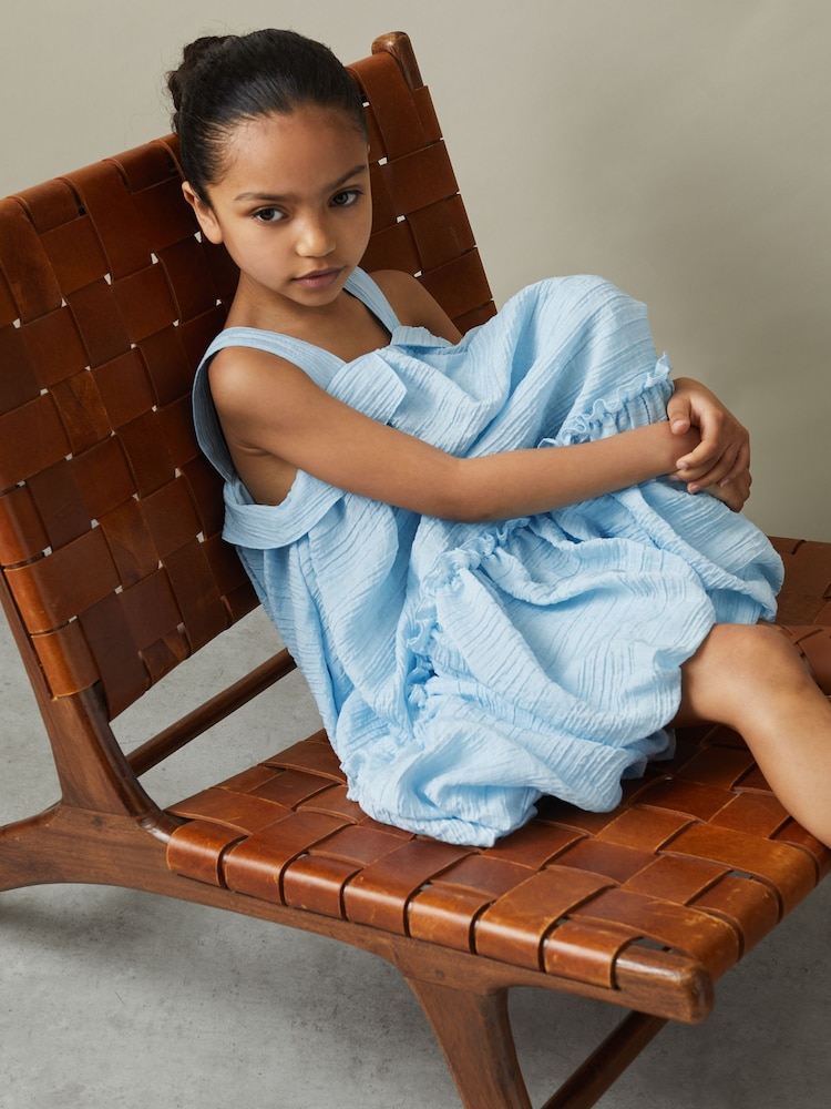 Reiss Blue Emeri 9-13 yrs Seersucker Bubble Hem Dress - Image 1 of 5