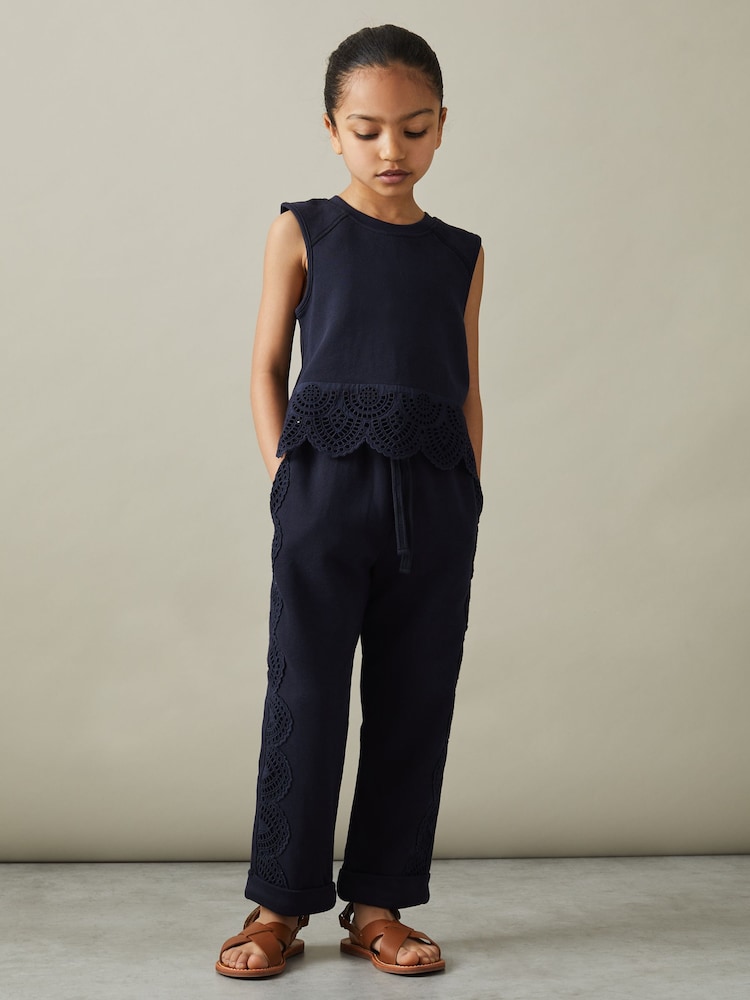 Reiss Sophie Sophie Teen Cotton Broderie Drawstring Trousers - Image 1 of 5