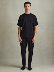Reiss Navy Cyrus Ribbed Elasticated Waist Trousers - Image 1 of 5
