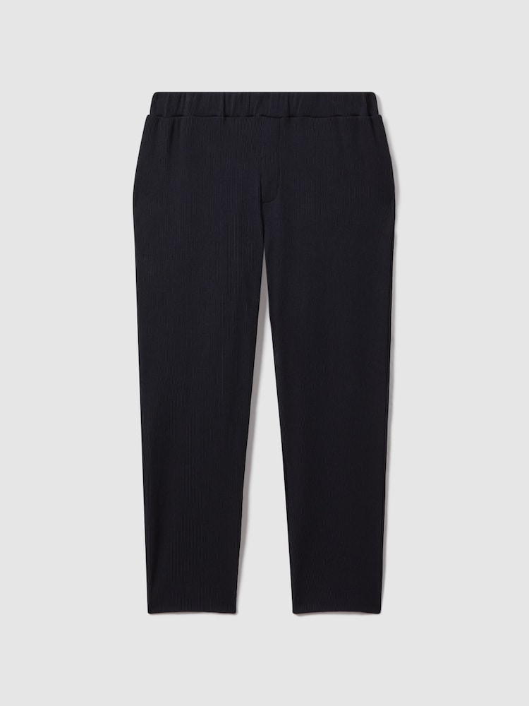 Reiss Navy Cyrus Ribbed Elasticated Waist Trousers - Image 2 of 5