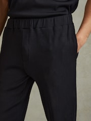 Reiss Navy Cyrus Ribbed Elasticated Waist Trousers - Image 3 of 5