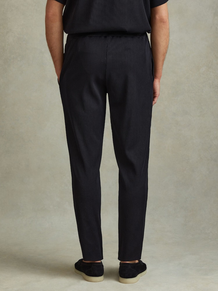 Reiss Navy Cyrus Ribbed Elasticated Waist Trousers - Image 4 of 5