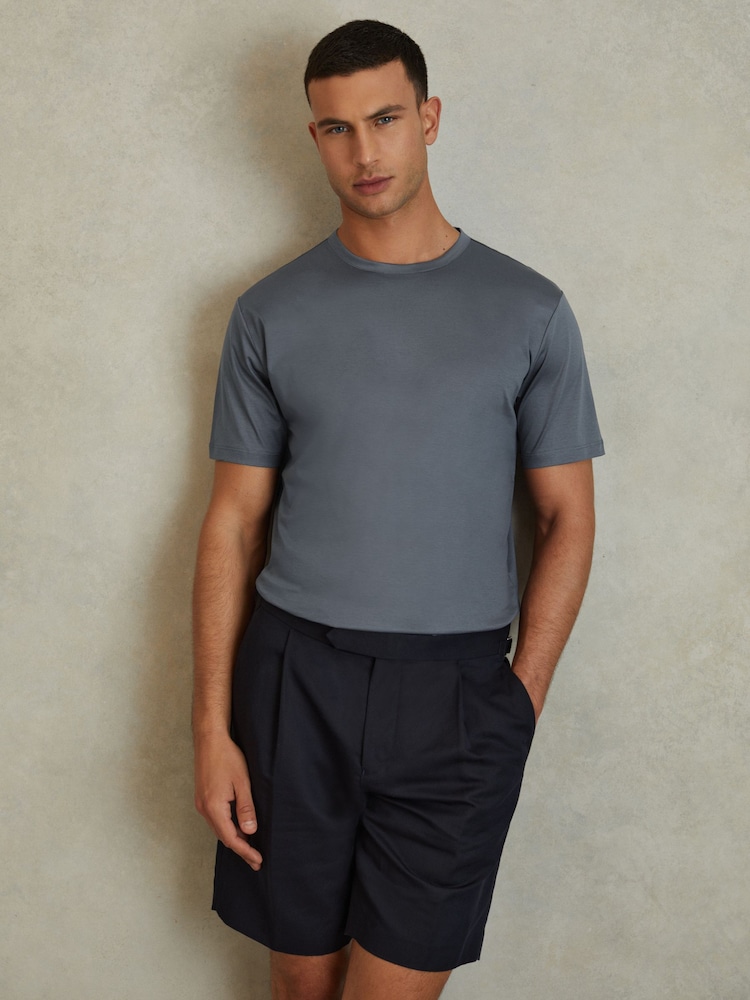 Reiss Airforce Blue Capri Cotton Crew Neck T-Shirt - Image 1 of 5