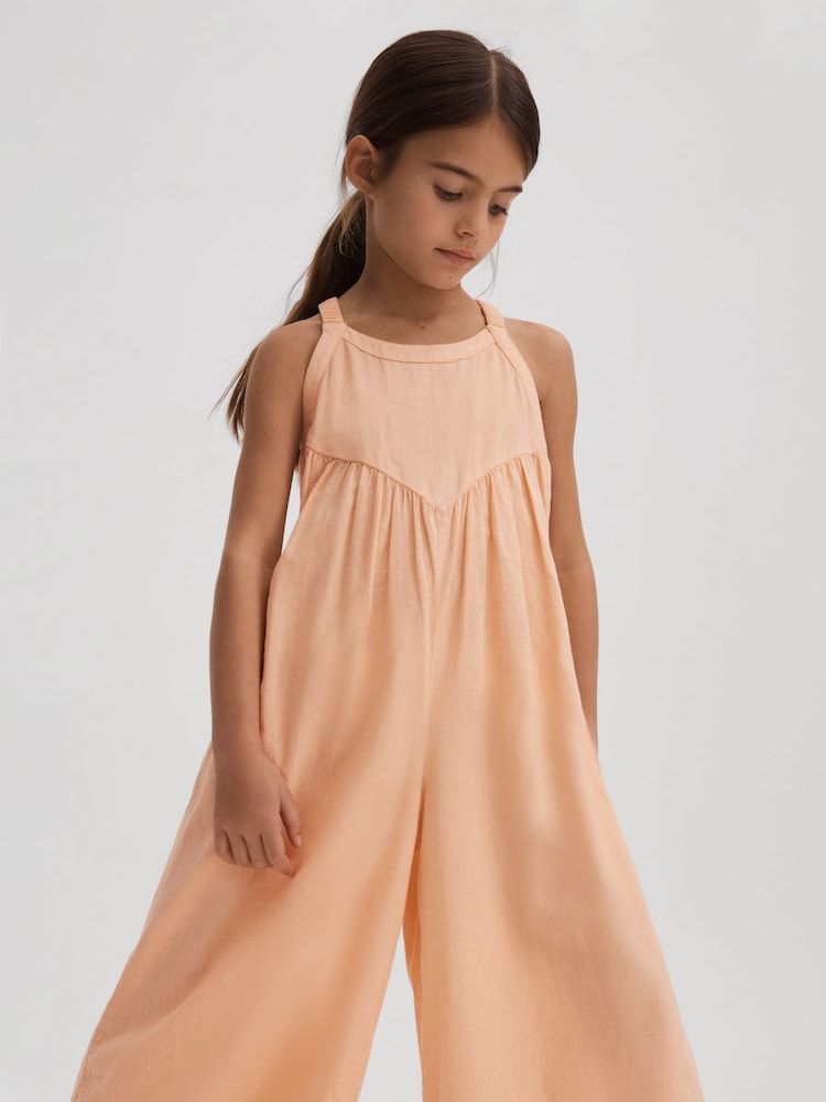 Reiss Peach Daphne 13-14 yrs Cotton Linen Jumpsuit - Image 2 of 4