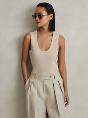 Reiss Neutral Courtney Scoop Neck Vest - Image 1 of 5