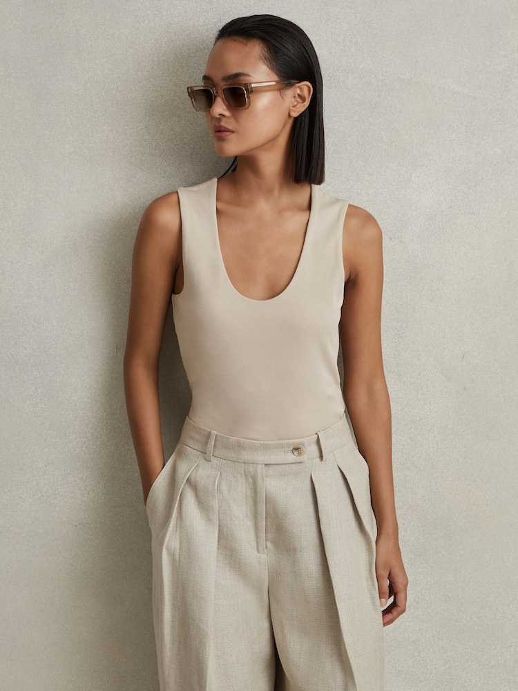 Reiss Neutral Courtney Scoop Neck Vest - Image 1 of 5