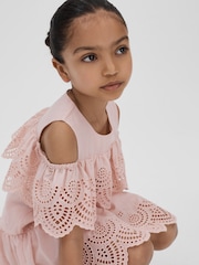 Reiss Pink Jazz 9-13 yrs Off-The-Shoulder Broderie Dress - Image 1 of 4