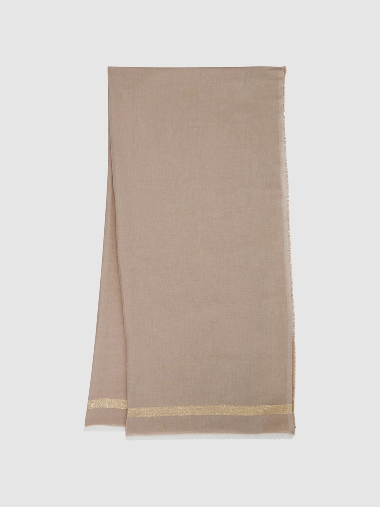 Reiss Taupe Melanie Linen Blend Sparkle Scarf - Image 1 of 4