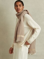 Reiss Taupe Melanie Linen Blend Sparkle Scarf - Image 2 of 4