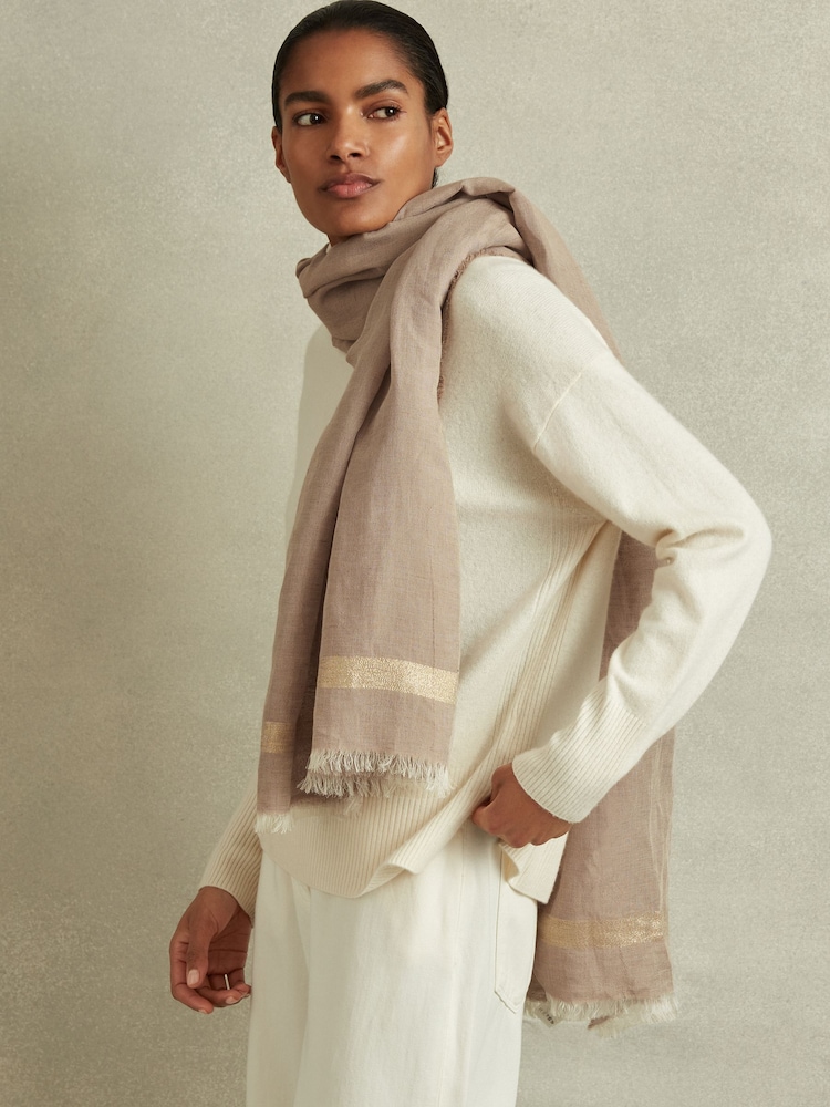 Reiss Taupe Melanie Linen Blend Sparkle Scarf - Image 2 of 4 Reiss Taupe Melanie Linen Blend Sparkle Scarf - Image 2 of 4