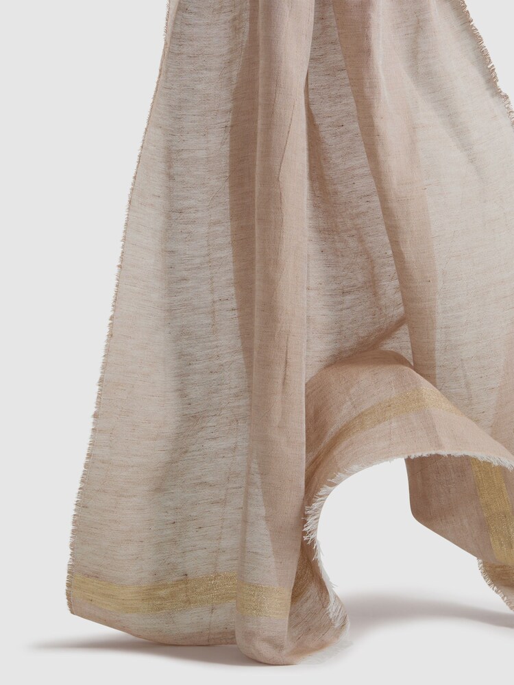 Reiss Taupe Melanie Linen Blend Sparkle Scarf - Image 4 of 4