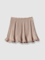 Reiss Camel Violet Junior Pleated Satin Trim Skirt - Image 2 of 4