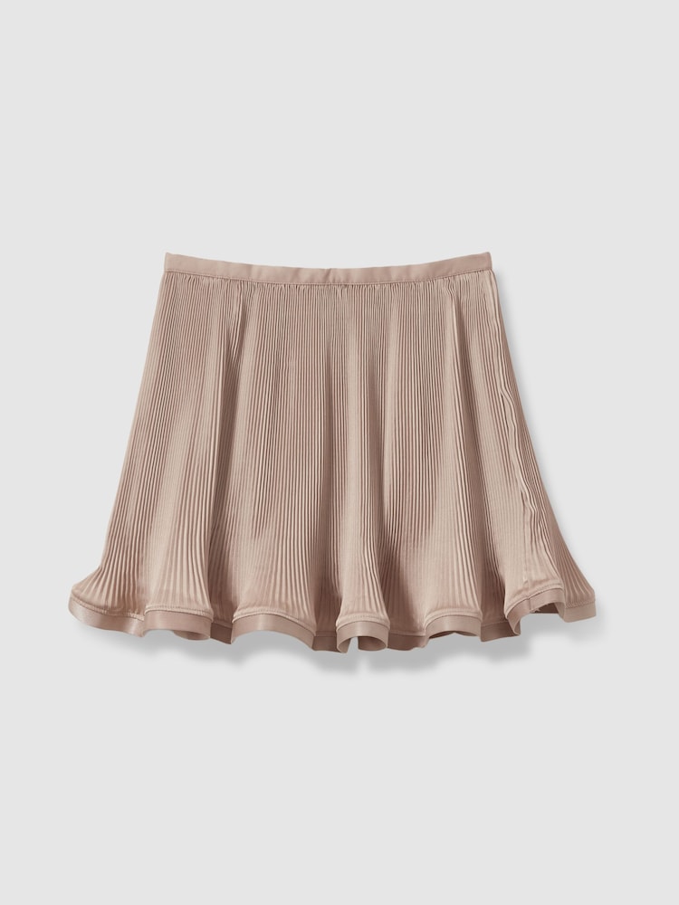 Reiss Camel Violet Junior Pleated Satin Trim Skirt - Image 2 of 4 Reiss Camel Violet Junior Pleated Satin Trim Skirt - Image 2 of 4