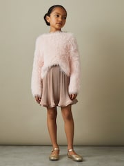 Reiss Camel Violet Junior Pleated Satin Trim Skirt - Image 3 of 4