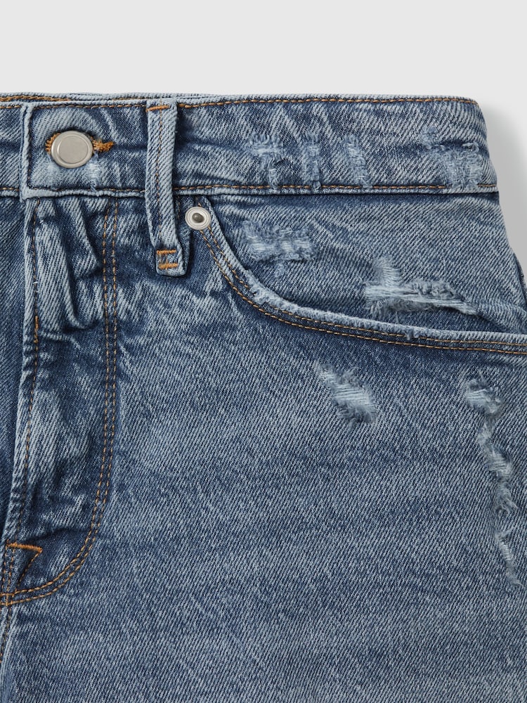 Indigoblau - Good American Denim-Shorts mit Fransensaum - Bild 4 von 4
